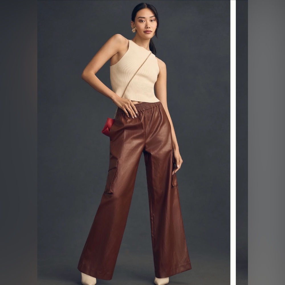 Anthropologie Twentysixhundred brown faux leather cargo utility wide-leg pant